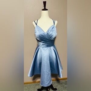 Light Blue Mini A-Line Cocktail Dress Sweetheart Neck W/ Pockets-New